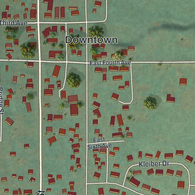 Close-up of the map of Dayton, Wyoming print showing street and building detail