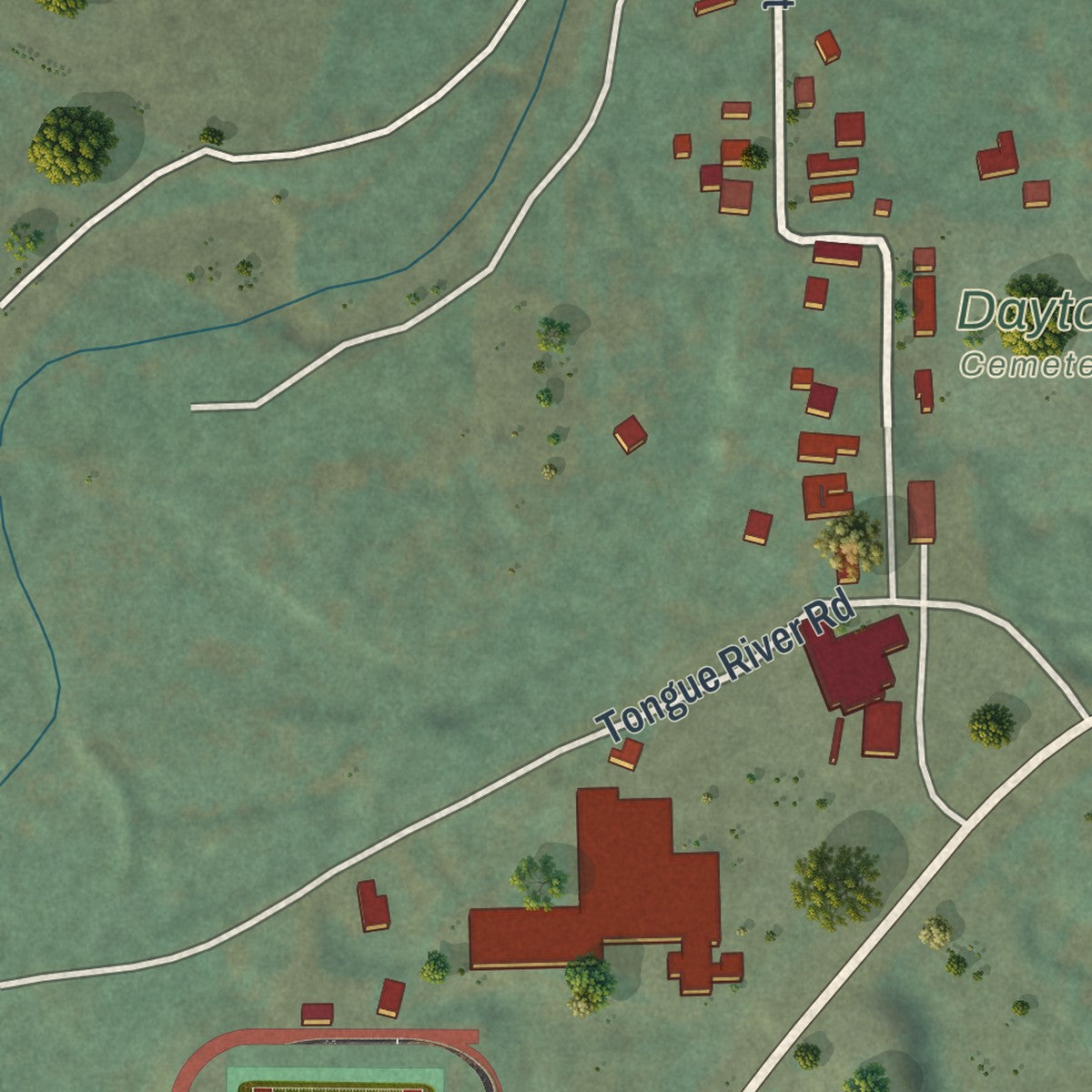 Second close-up of the map of Dayton, Wyoming print showing more streets and buildings