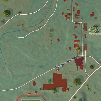 Second close-up of the map of Dayton, Wyoming print showing more streets and buildings