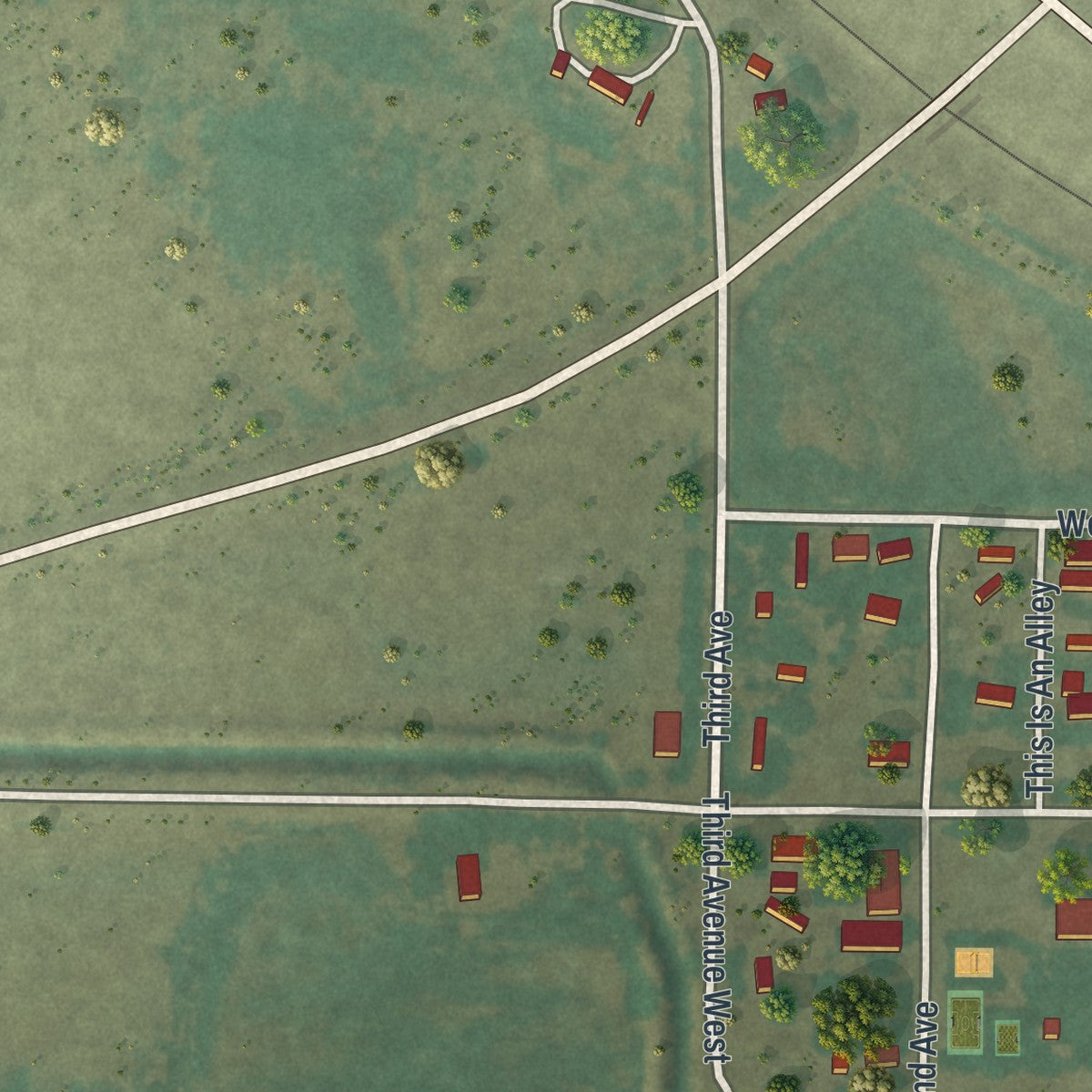 Close-up of the map of Deaver, Wyoming print showing street and building detail