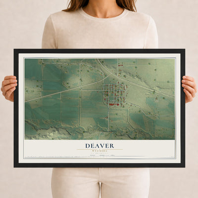 Map of Deaver, Wyoming, 12 x 18 inch print in a black wood frame