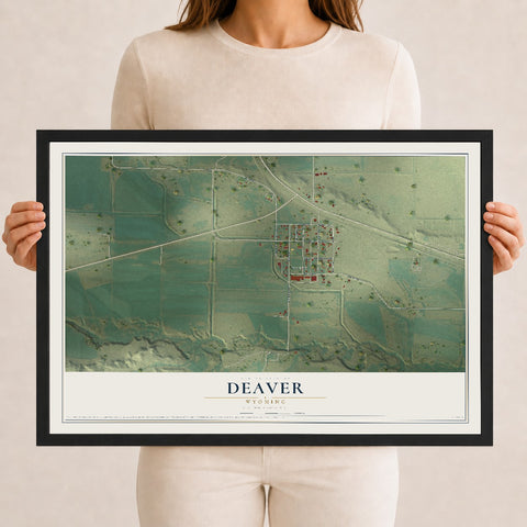 Map of Deaver, Wyoming, 12 x 18 inch print in a black wood frame