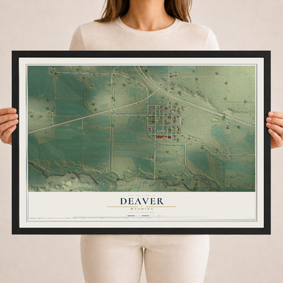 Map of Deaver, Wyoming, 18 x 24 inch print in a black wood frame
