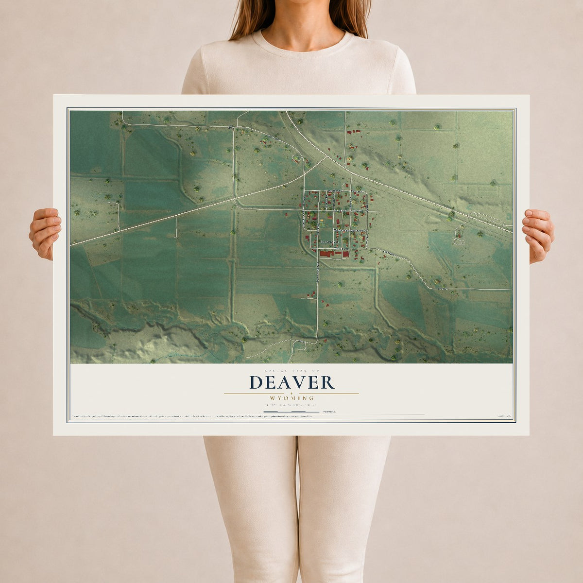 Map of Deaver, Wyoming, 24 x 36 inch unframed archival matte print