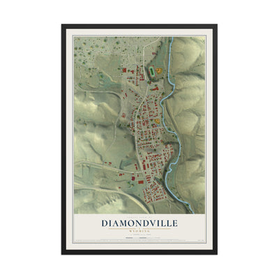 Map of Diamondville, Wyoming, 12 x 18 inch print in a black wood frame