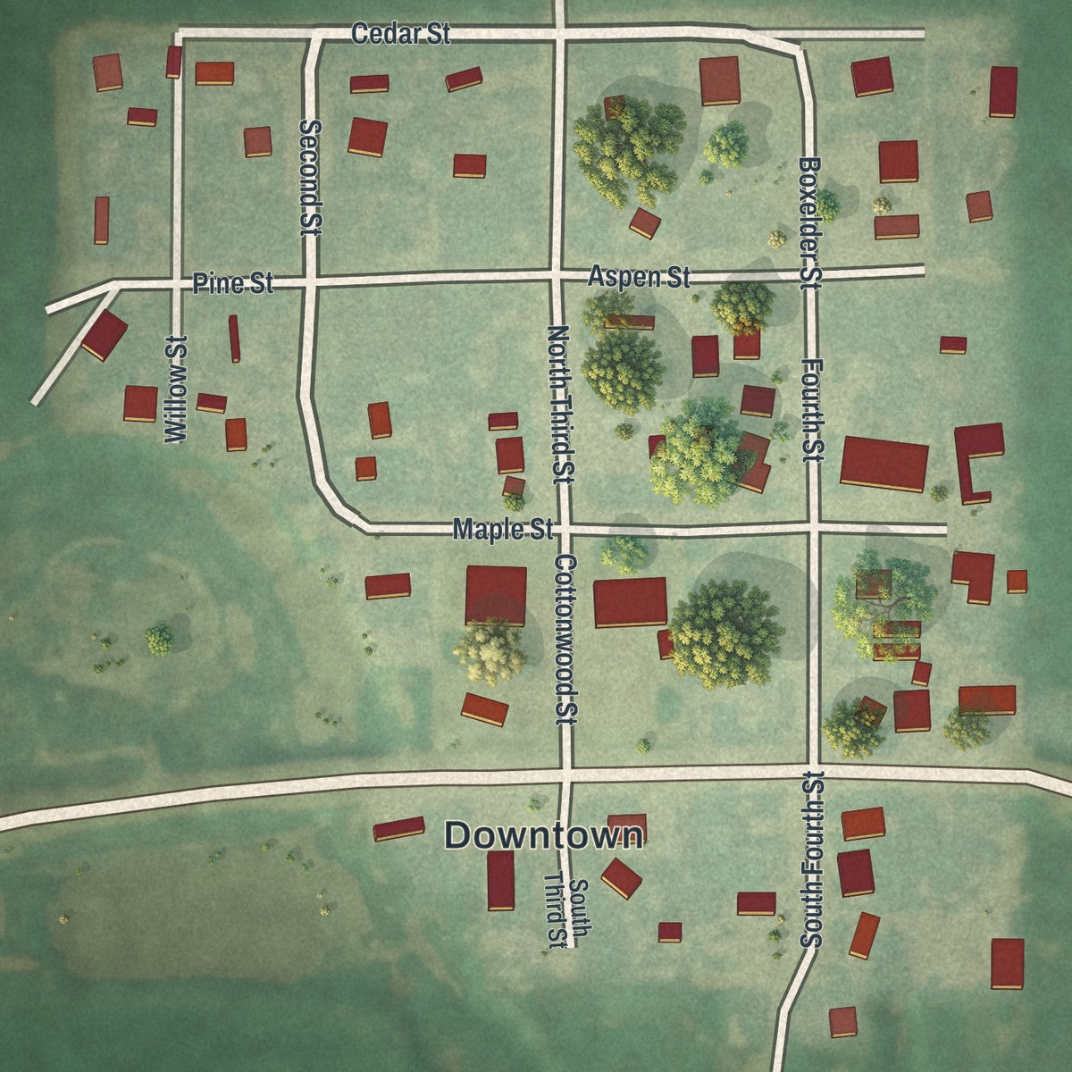 Close-up of the map of Dixon, Wyoming print showing street and building detail