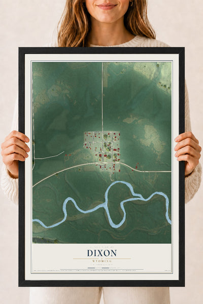 Map of Dixon, Wyoming, 18 x 24 inch print in a black wood frame