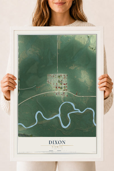 Map of Dixon, Wyoming, 18 x 24 inch print in a white wood frame