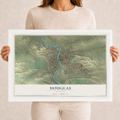 Map of Douglas, Wyoming, 12 x 18 inch print in a white wood frame