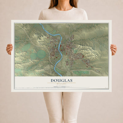 Map of Douglas, Wyoming, 24 x 36 inch unframed archival matte print