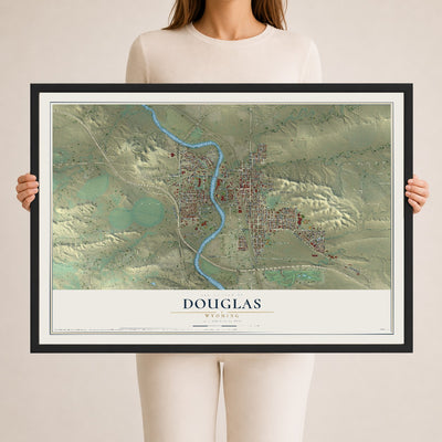 Map of Douglas, Wyoming, 24 x 36 inch print in a black wood frame