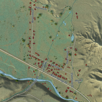 Second close-up of the map of Dubois, Wyoming print showing more streets and buildings