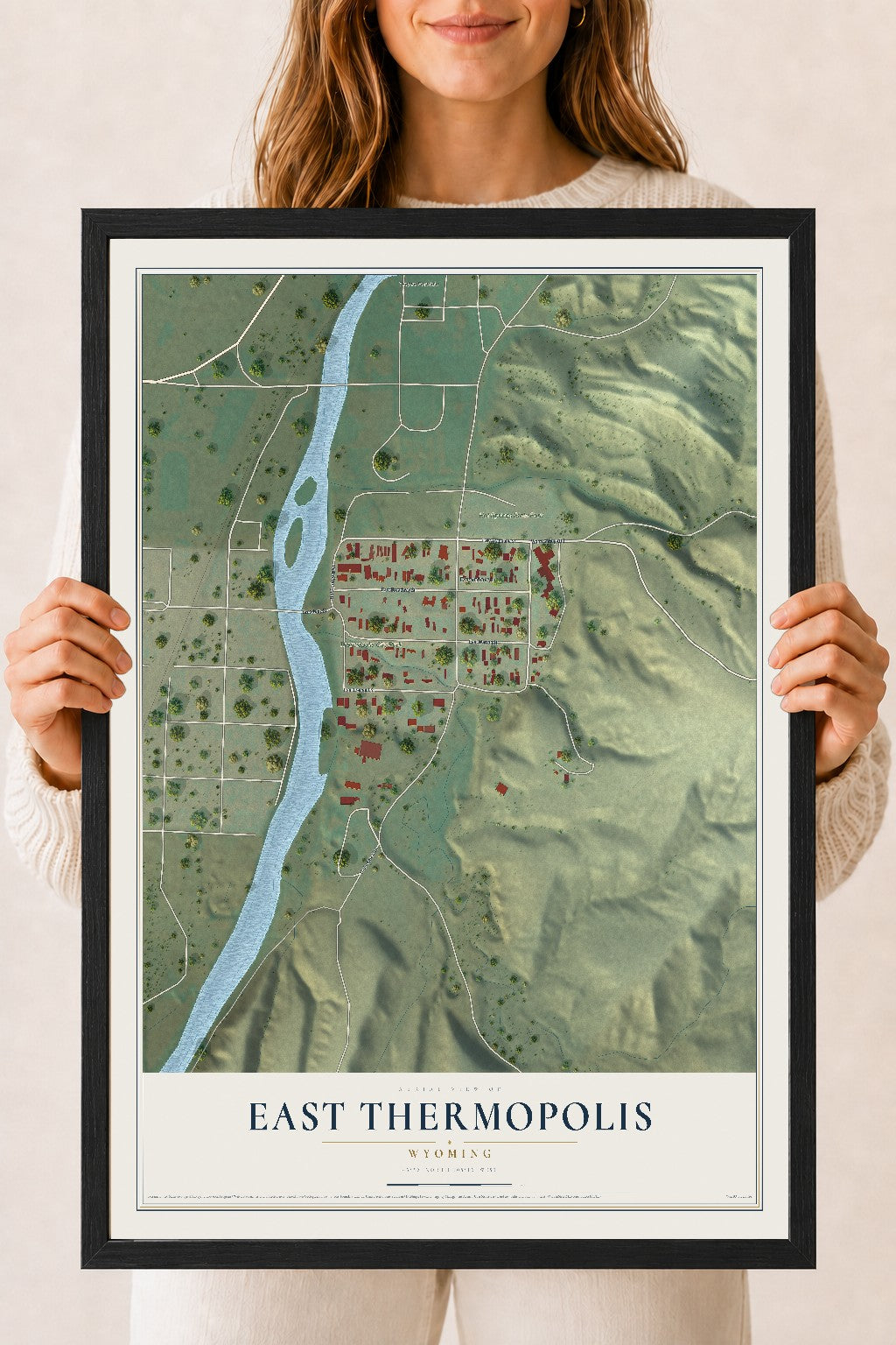 Map of East Thermopolis, Wyoming, 18 x 24 inch print in a black wood frame