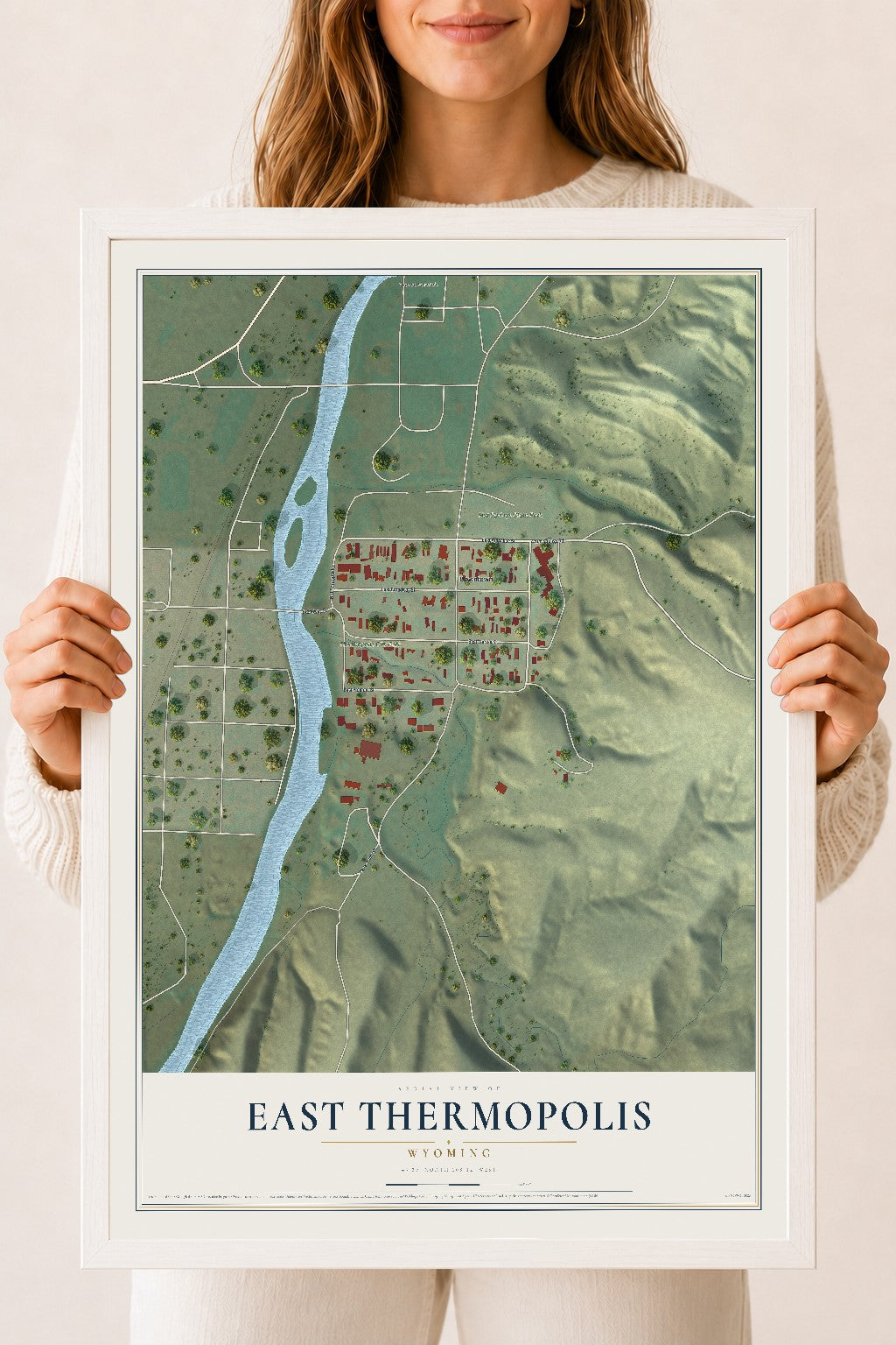 Map of East Thermopolis, Wyoming, 18 x 24 inch print in a white wood frame