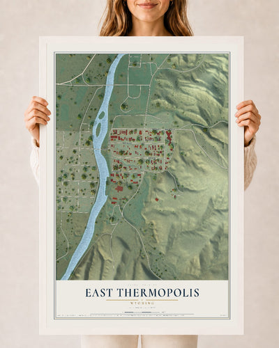 Map of East Thermopolis, Wyoming, 24 x 36 inch print in a white wood frame