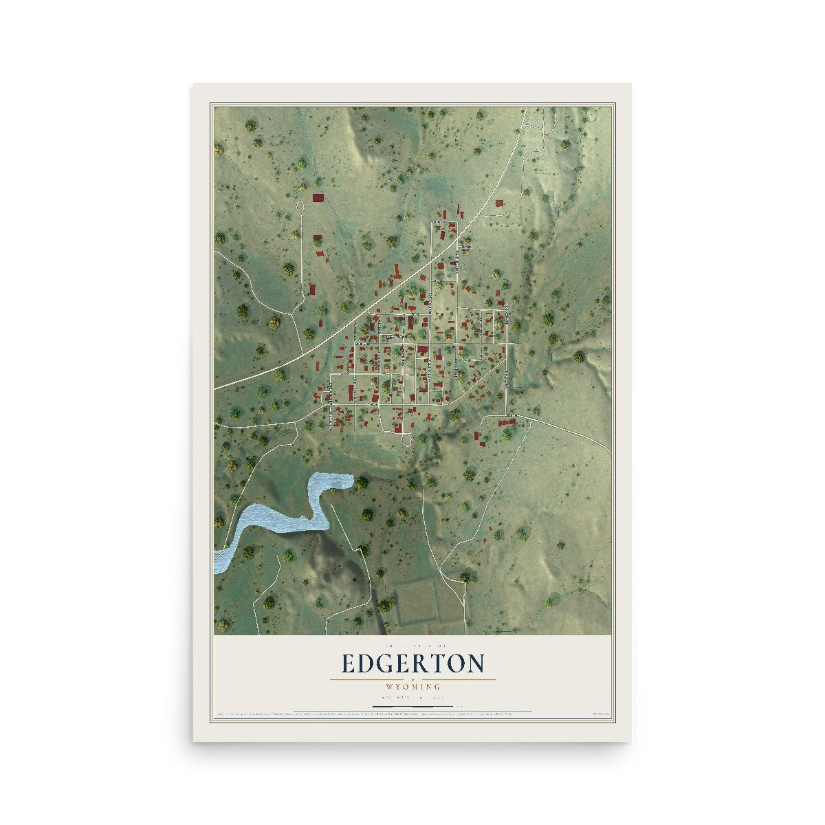Map of Edgerton, Wyoming, 12 x 18 inch unframed archival matte print
