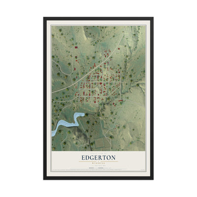 Map of Edgerton, Wyoming, 12 x 18 inch print in a black wood frame