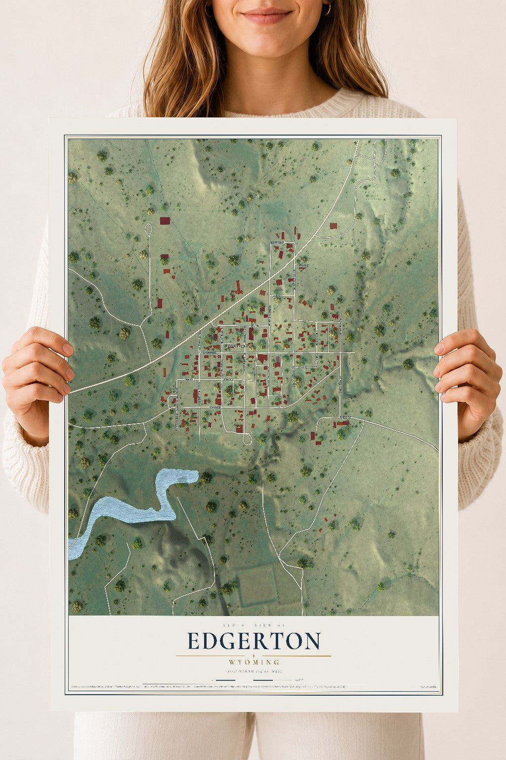 Map of Edgerton, Wyoming, 18 x 24 inch unframed archival matte print