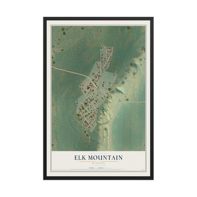 Map of Elk Mountain, Wyoming, 12 x 18 inch print in a black wood frame