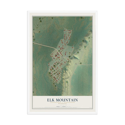 Map of Elk Mountain, Wyoming, 12 x 18 inch print in a white wood frame