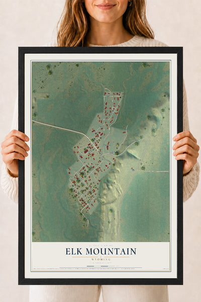 Map of Elk Mountain, Wyoming, 18 x 24 inch print in a black wood frame