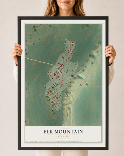 Map of Elk Mountain, Wyoming, 24 x 36 inch print in a black wood frame