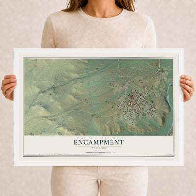 Map of Encampment, Wyoming, 12 x 18 inch print in a white wood frame