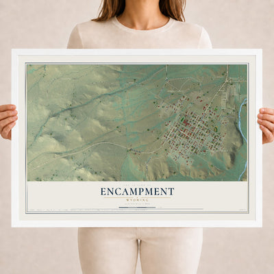 Map of Encampment, Wyoming, 18 x 24 inch print in a white wood frame