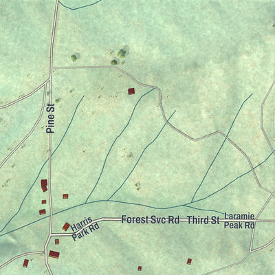 Close-up of the map of Esterbrook, Wyoming print showing street and building detail