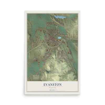 Map of Evanston, Wyoming, 12 x 18 inch unframed archival matte print