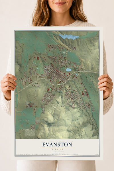Map of Evanston, Wyoming, 18 x 24 inch unframed archival matte print