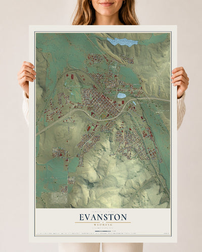 Map of Evanston, Wyoming, 24 x 36 inch unframed archival matte print