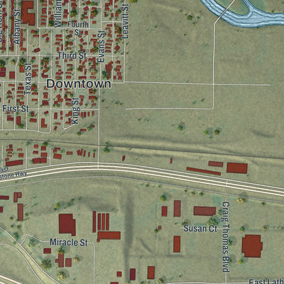 Second close-up of the map of Evansville, Wyoming print showing more streets and buildings