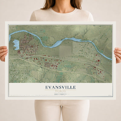 Map of Evansville, Wyoming, 18 x 24 inch unframed archival matte print