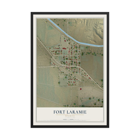 Map of Fort Laramie, Wyoming, 12 x 18 inch print in a black wood frame