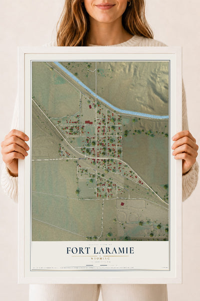 Map of Fort Laramie, Wyoming, 18 x 24 inch print in a white wood frame