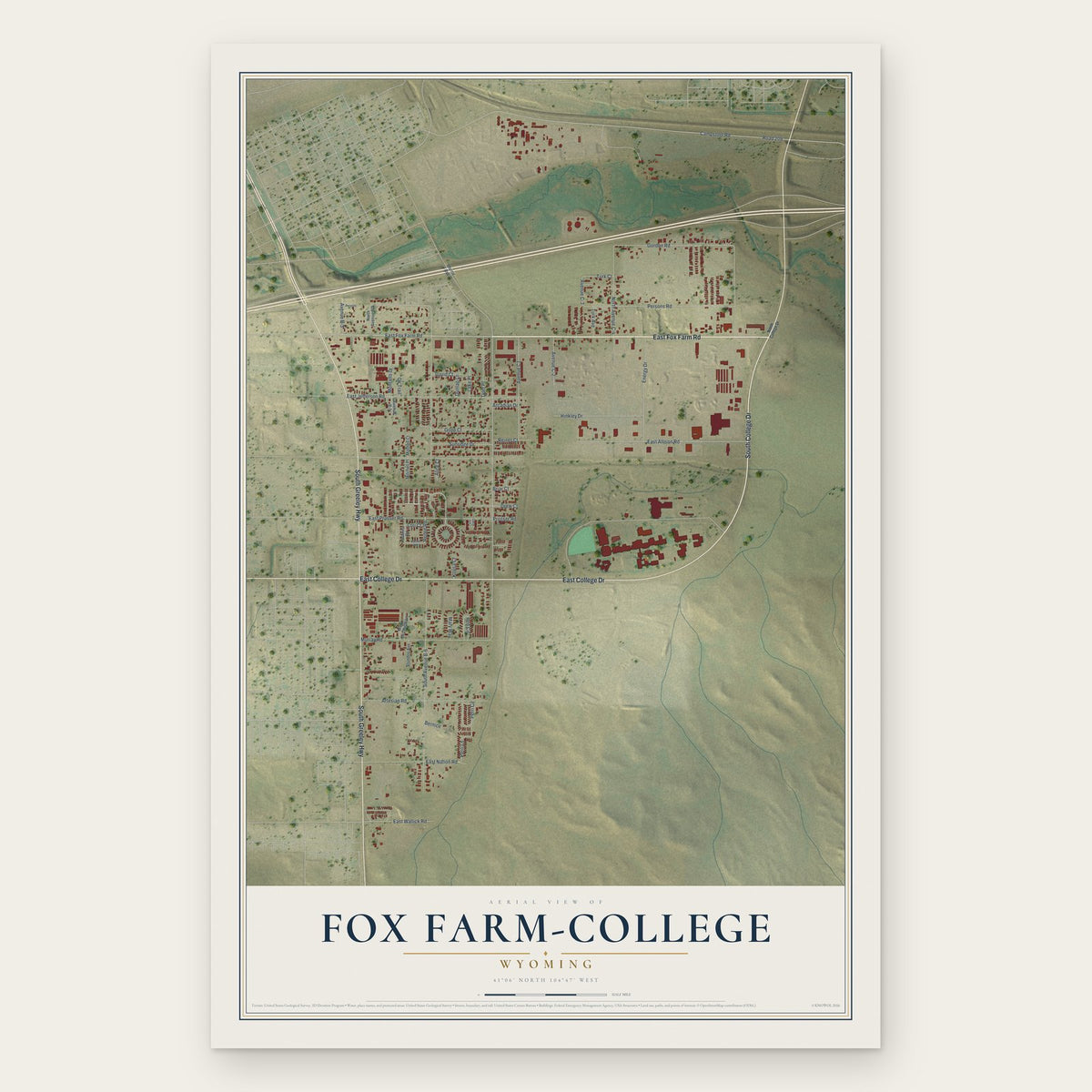 Fox Farm-College, Wyoming map print, the full design
