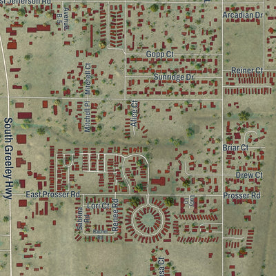 Close-up of the map of Fox Farm-College, Wyoming print showing street and building detail