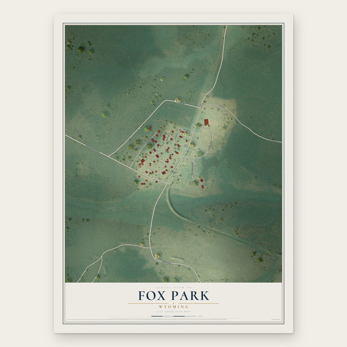 Fox Park, Wyoming map print, the full design