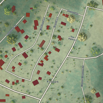 Close-up of the map of Fox Park, Wyoming print showing street and building detail