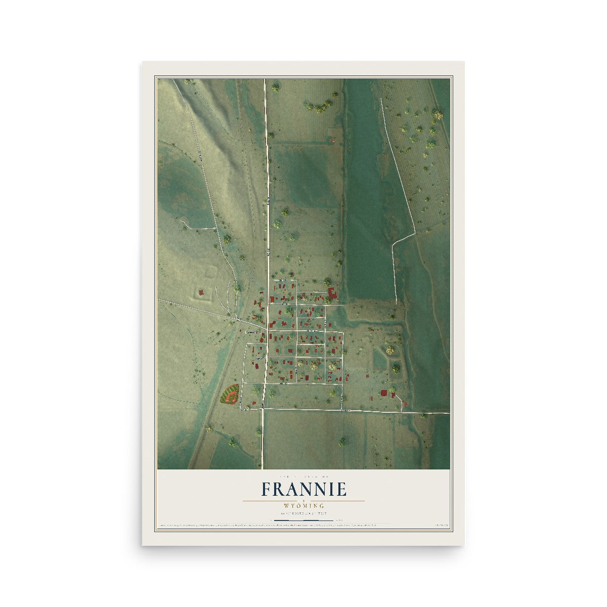 Map of Frannie, Wyoming, 12 x 18 inch unframed archival matte print