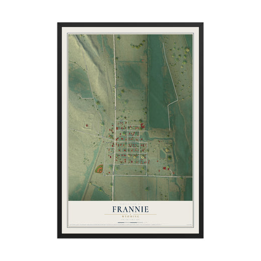 Map of Frannie, Wyoming, 12 x 18 inch print in a black wood frame