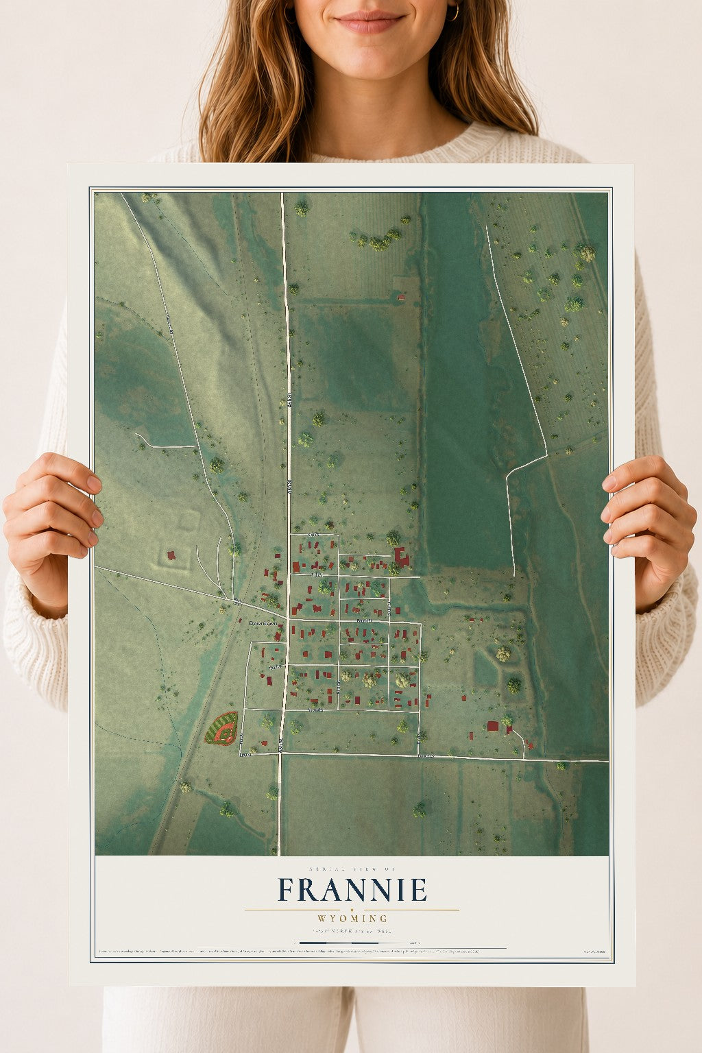 Map of Frannie, Wyoming, 18 x 24 inch unframed archival matte print