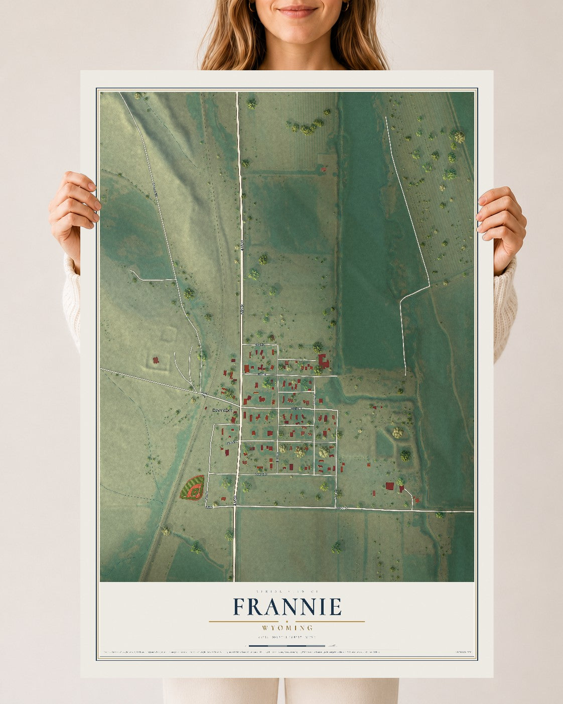 Map of Frannie, Wyoming, 24 x 36 inch unframed archival matte print