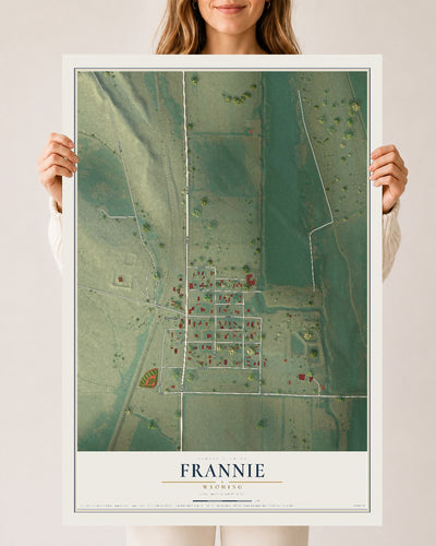 Map of Frannie, Wyoming, 24 x 36 inch unframed archival matte print
