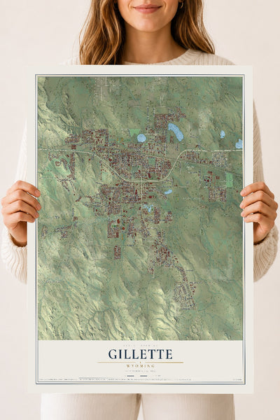 Map of Gillette, Wyoming, 18 x 24 inch unframed archival matte print