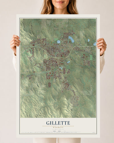 Map of Gillette, Wyoming, 24 x 36 inch unframed archival matte print