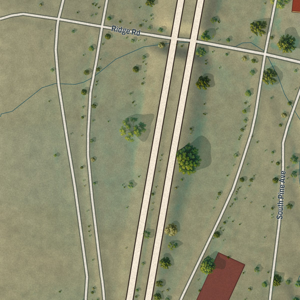 Second close-up of the map of Glendo, Wyoming print showing more streets and buildings