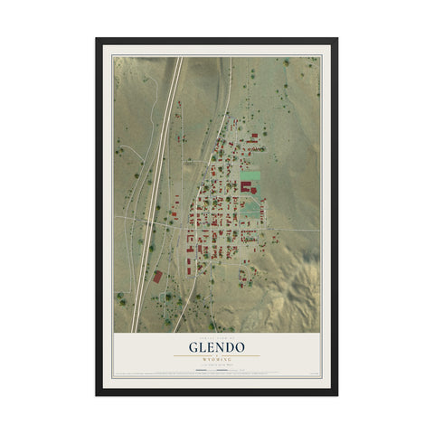 Map of Glendo, Wyoming, 12 x 18 inch print in a black wood frame