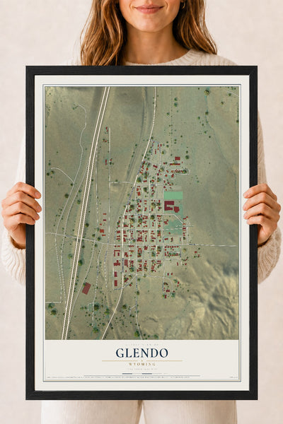 Map of Glendo, Wyoming, 18 x 24 inch print in a black wood frame